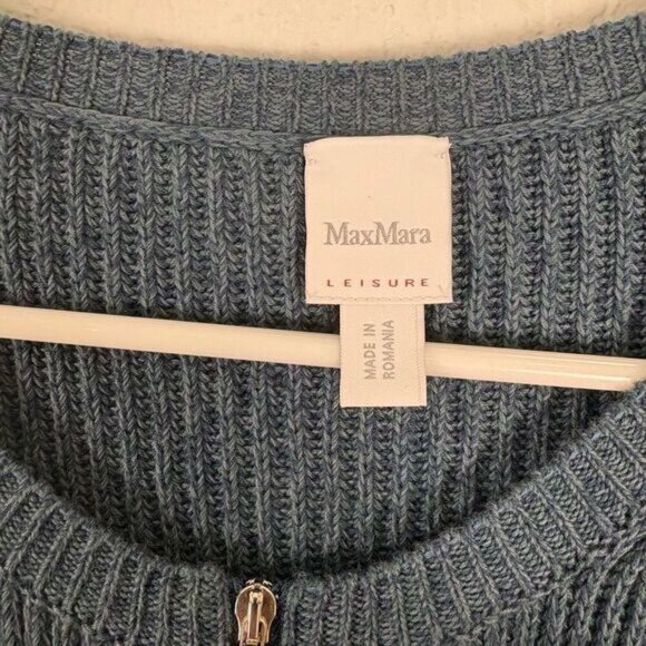 Max Mara Leisure Blue & Green Ribbed Knit Cotton Zip Up Sweater Size Large - Picture 4 of 11